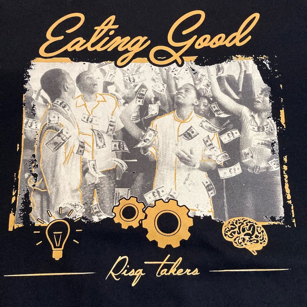 Men’s RISQ TAKERS Graphic T-Shirt, Size 3XL, “EATING GOOD”